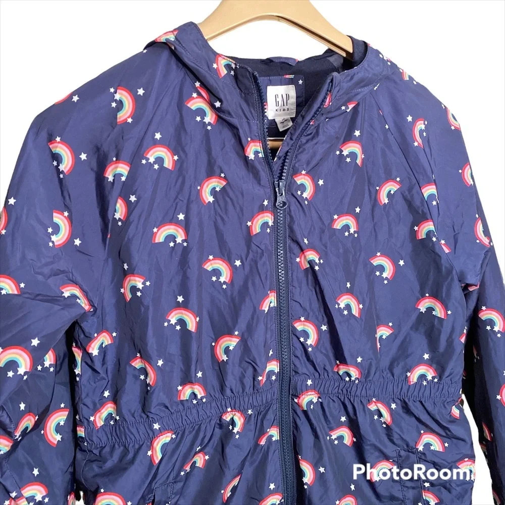 Gap Kids Navy Rainbow print Rain Jacket Size XXL